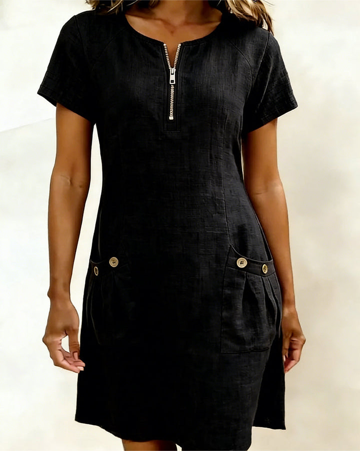 Zipper Pocket Cotton Dress