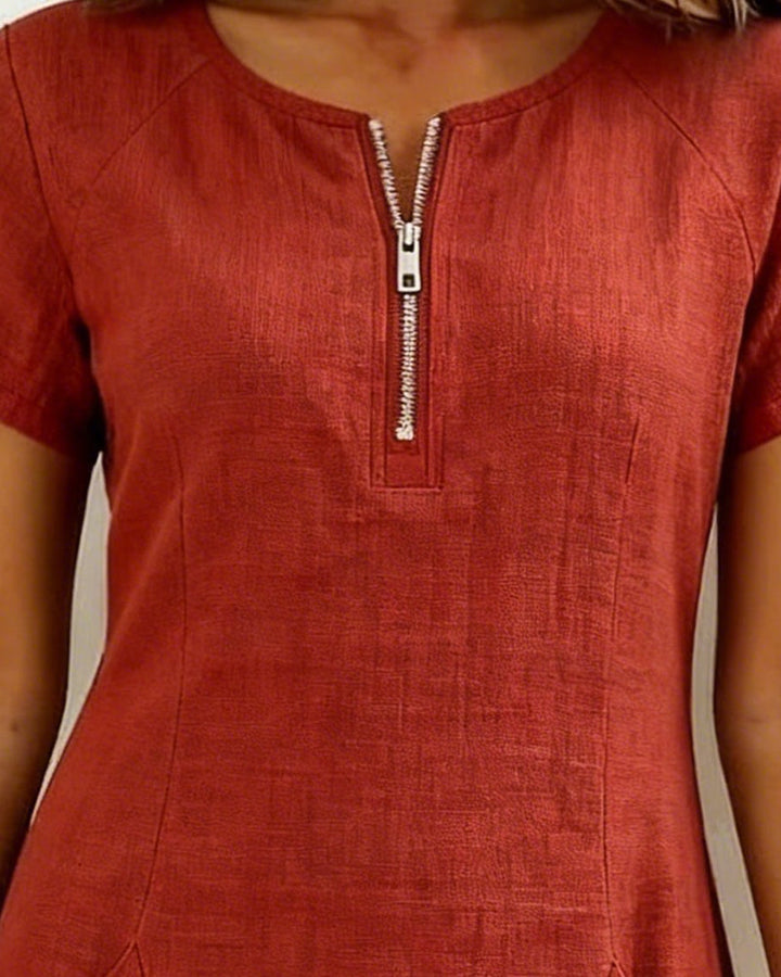 Zipper Pocket Cotton Dress