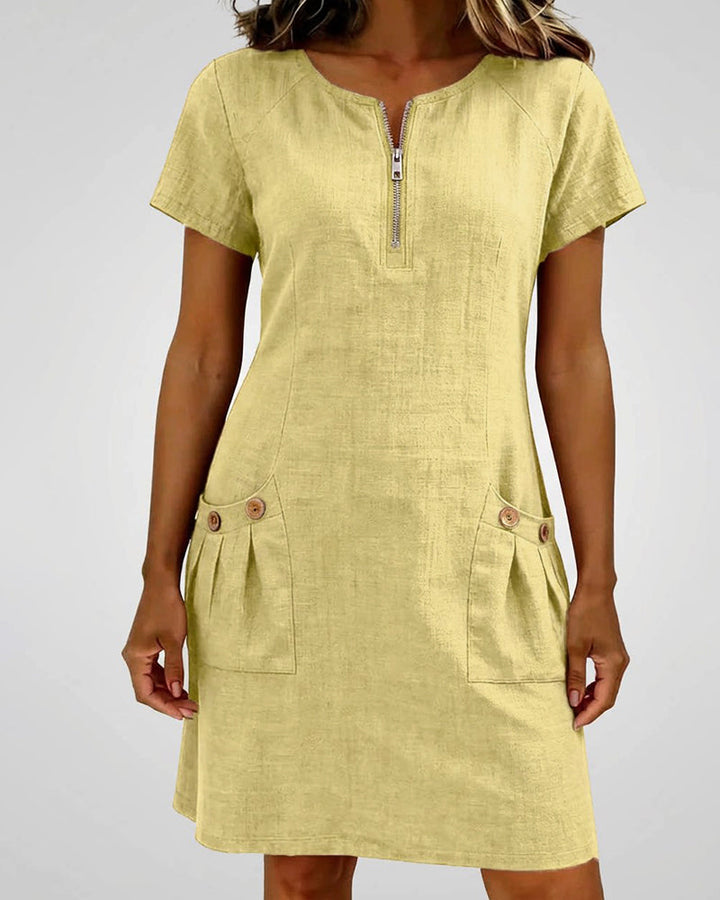 Zipper Pocket Cotton Dress