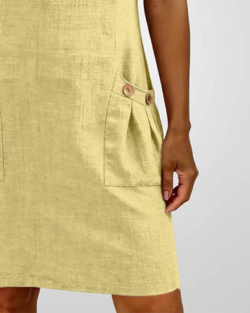 Zipper Pocket Cotton Dress