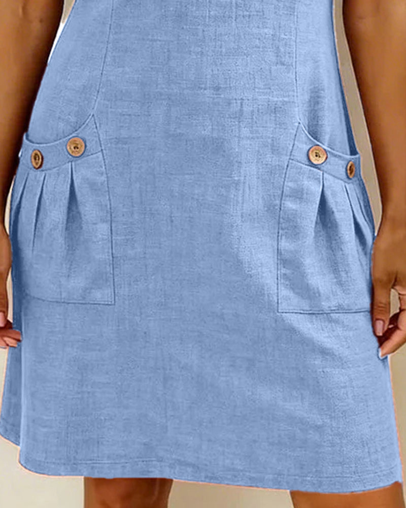 Zipper Pocket Cotton Dress