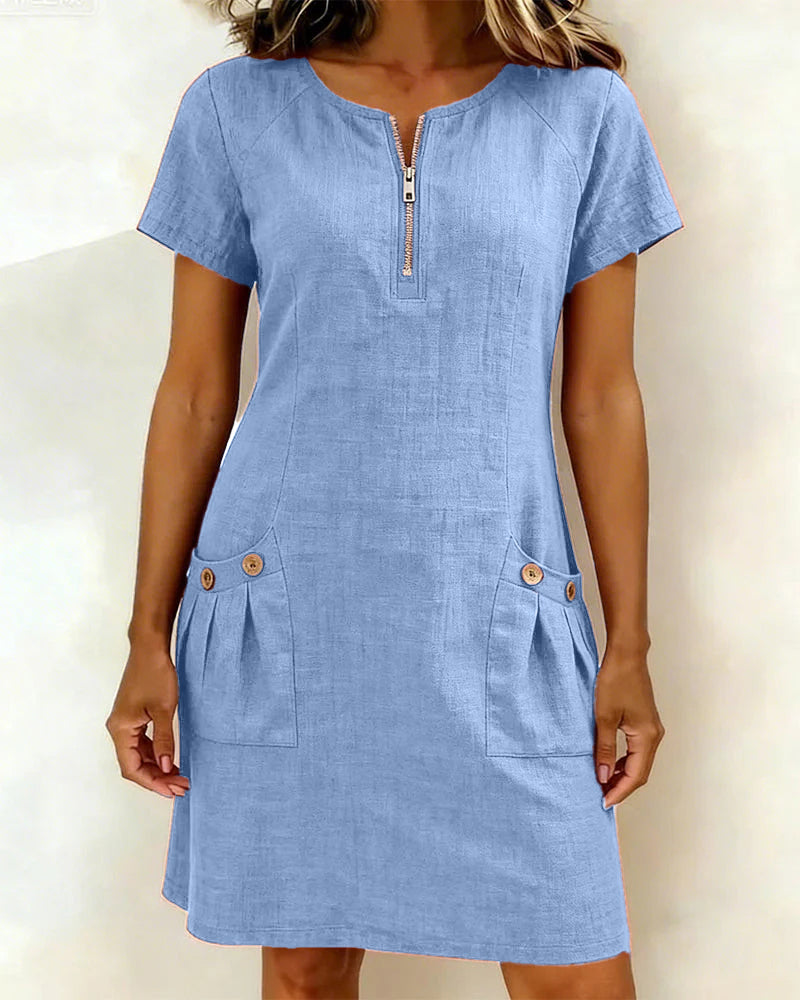 Zipper Pocket Cotton Dress