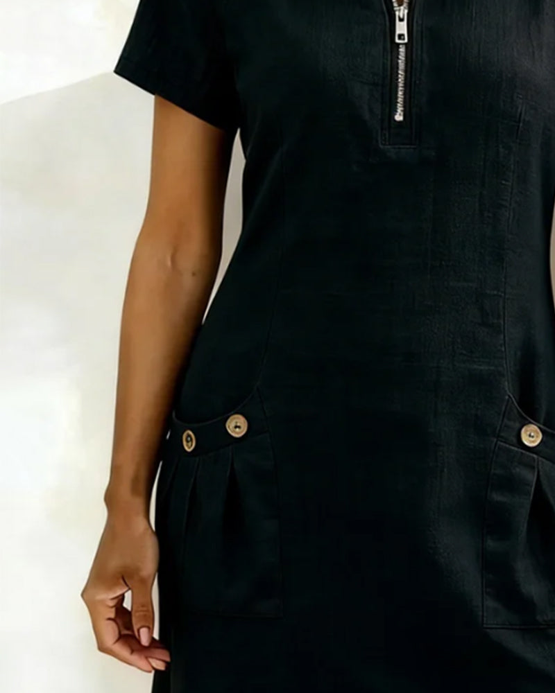Zipper Pocket Cotton Dress