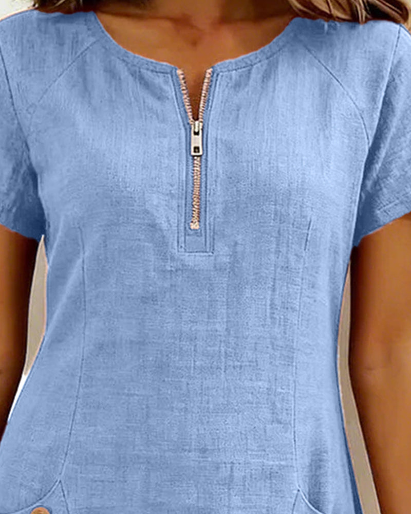 Zipper Pocket Cotton Dress