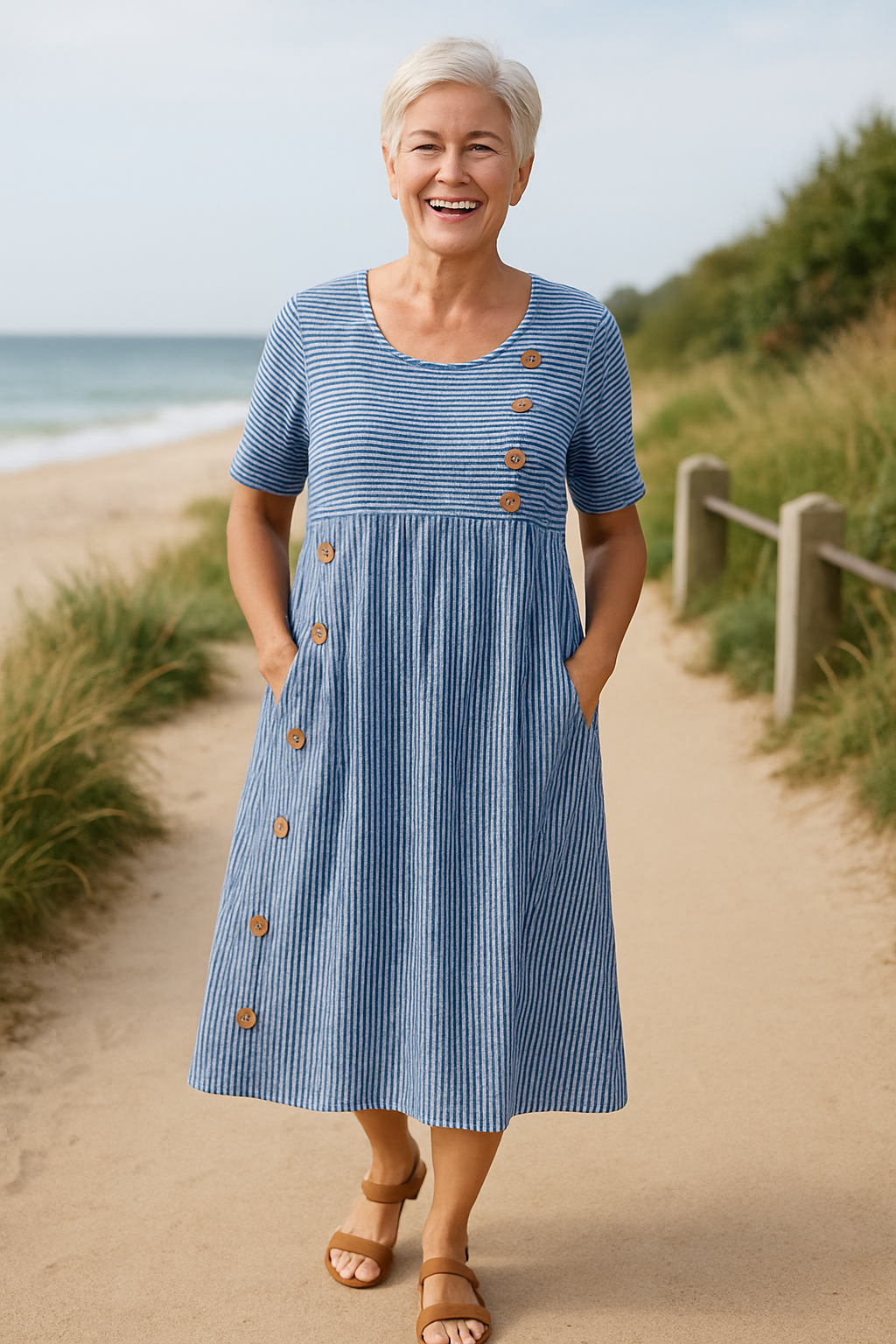 Brienne | Striped Midi Dress – Comfort & Confidence