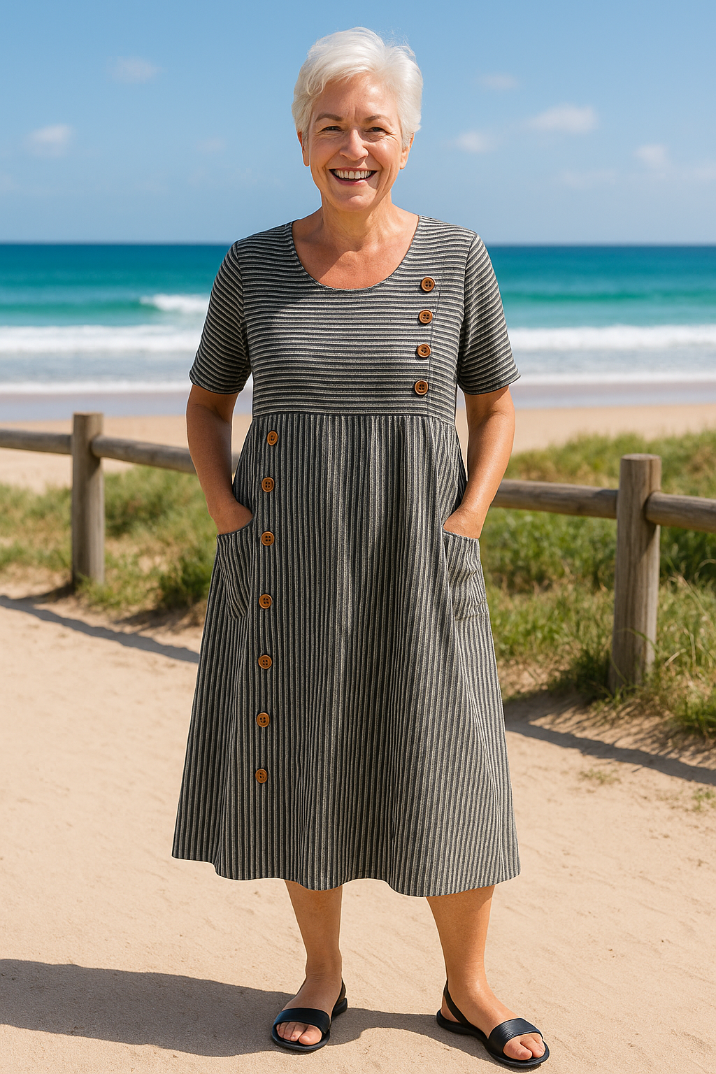 Brienne | Striped Midi Dress – Comfort & Confidence