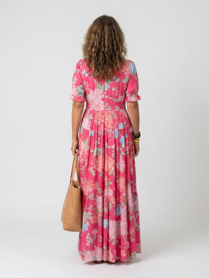 Lane | Short Sleeve V Neck Floral Midi Dress