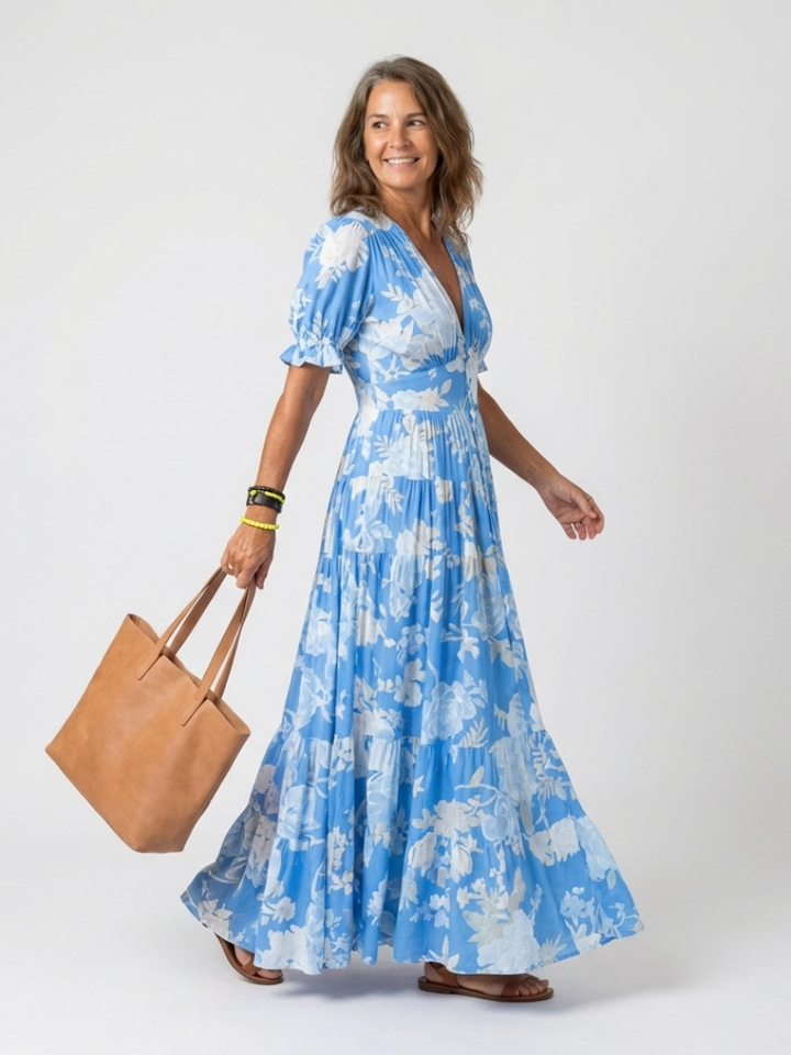 Lane | Short Sleeve V Neck Floral Midi Dress