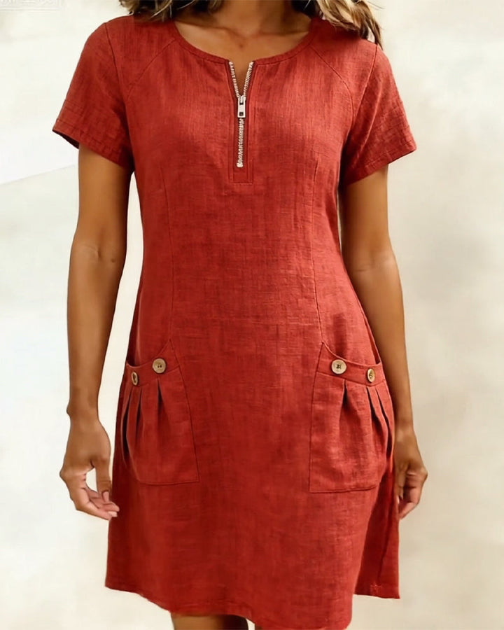 Zipper Pocket Cotton Dress