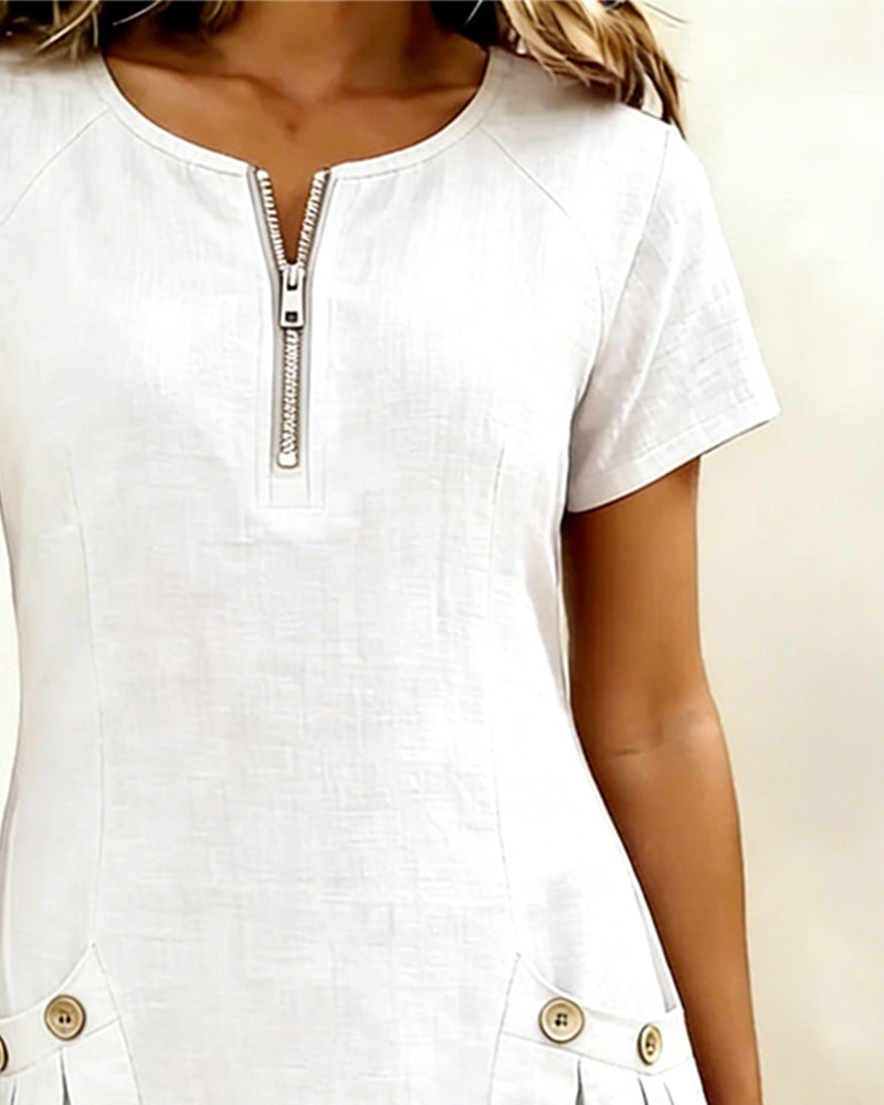 Zipper Pocket Cotton Dress