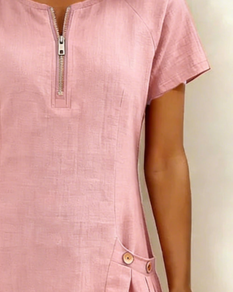 Zipper Pocket Cotton Dress