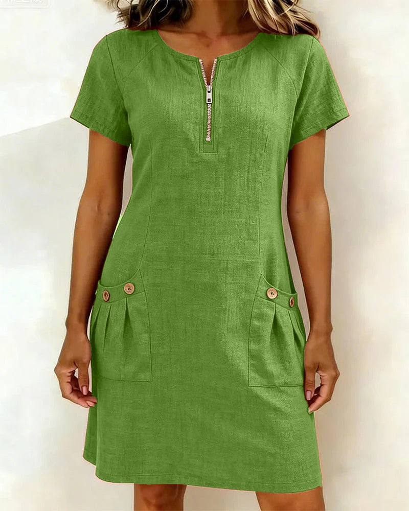 Zipper Pocket Cotton Dress