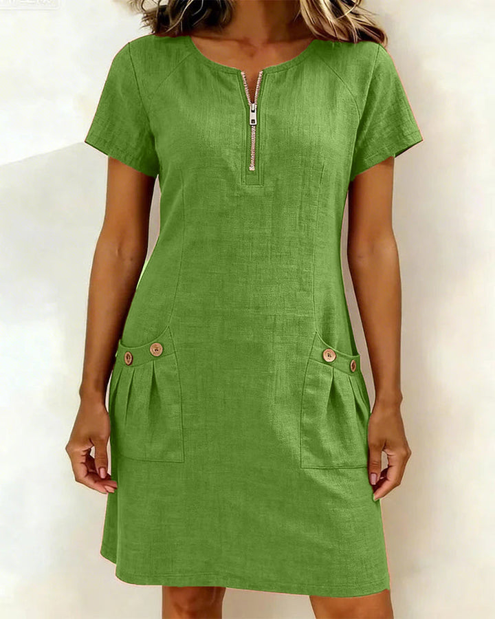 Zipper Pocket Cotton Dress