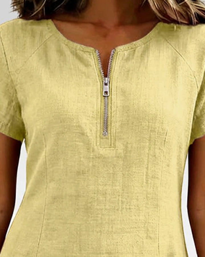Zipper Pocket Cotton Dress