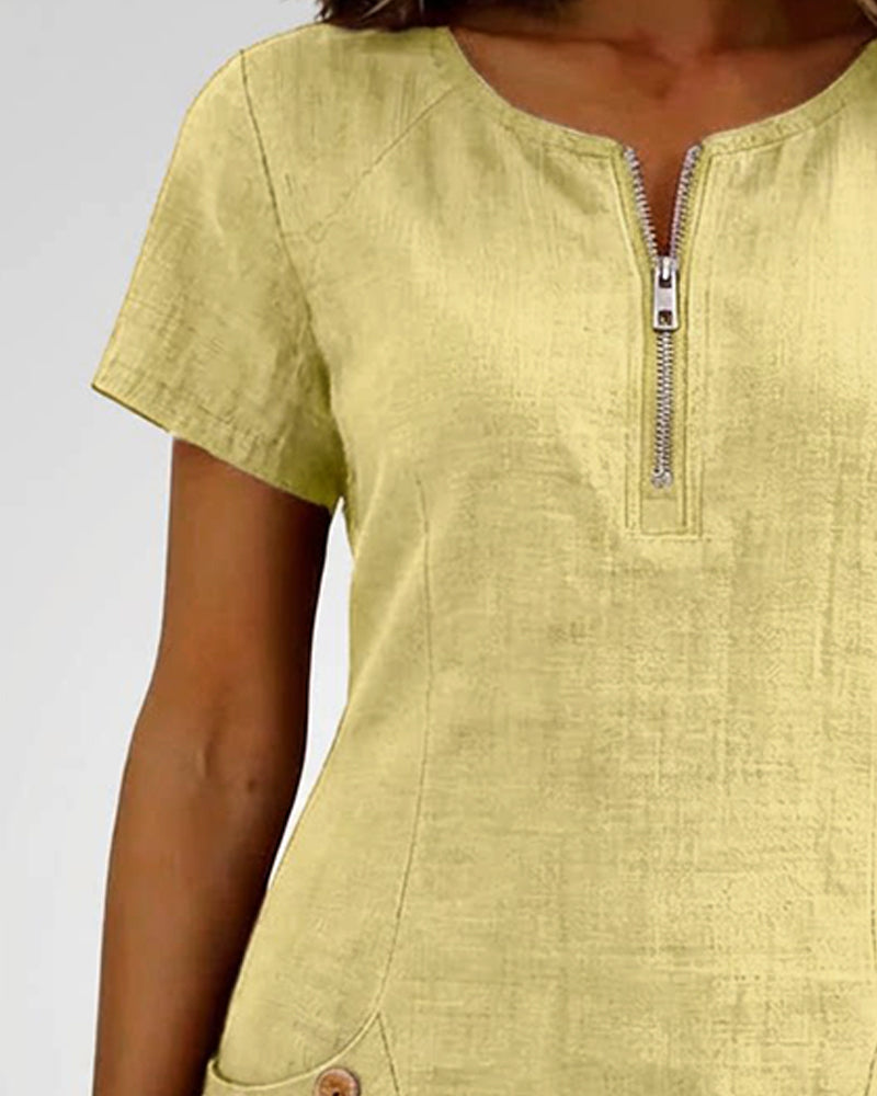 Zipper Pocket Cotton Dress