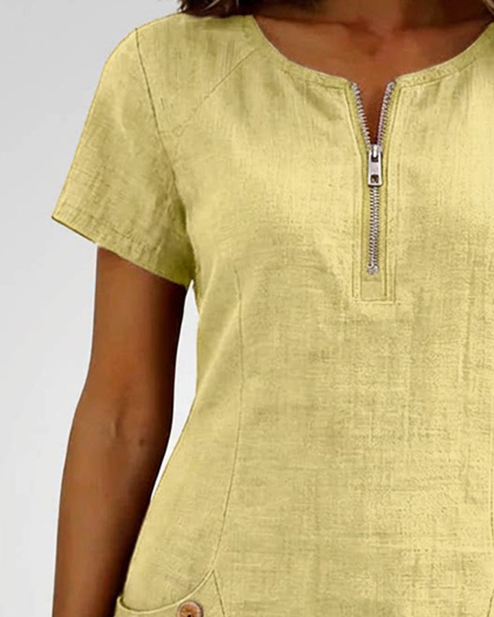Zipper Pocket Cotton Dress