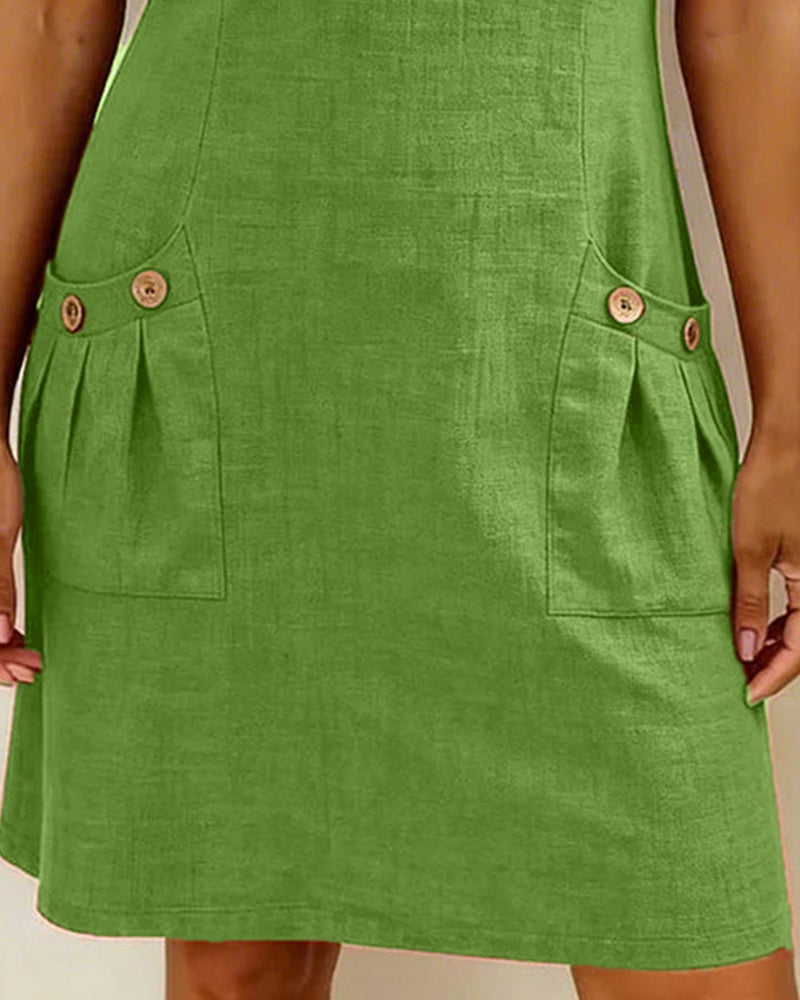 Zipper Pocket Cotton Dress